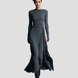 Milena | Long Sleeve Draped Midi Dress
