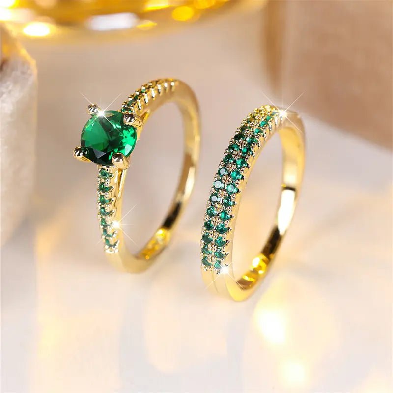 Emerald Duo Ring Gold Set - Velvet Haven