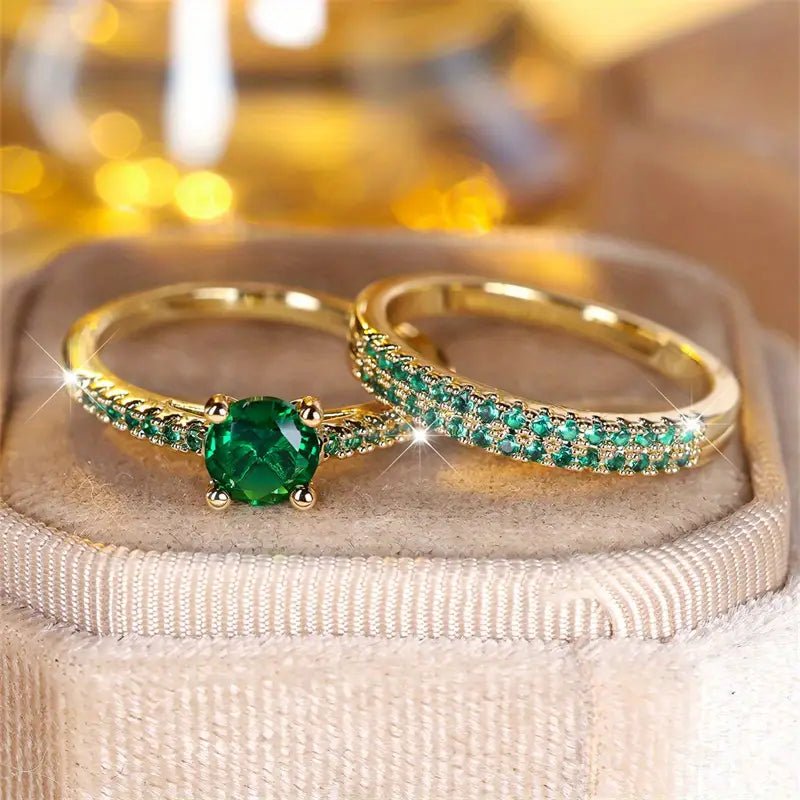 Emerald Duo Ring Gold Set - Velvet Haven