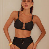 Anne | High-Waisted Bikini Set with Gold U-Detail