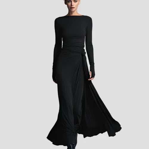Milena | Long Sleeve Draped Midi Dress - Velvet Haven