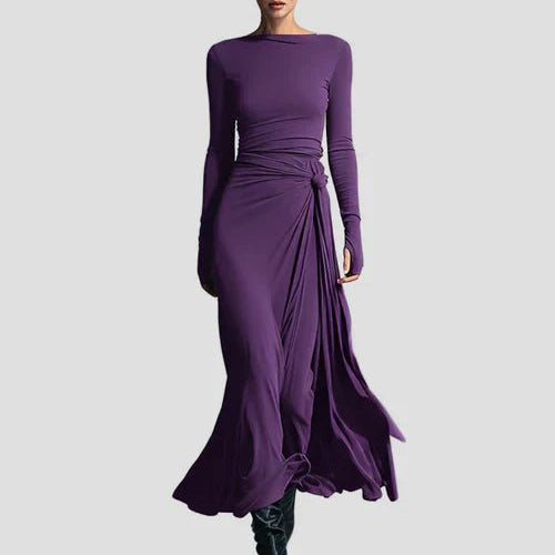 Milena | Long Sleeve Draped Midi Dress - Velvet Haven