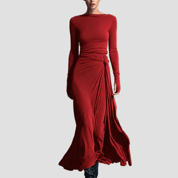 Milena | Long Sleeve Draped Midi Dress - Velvet Haven