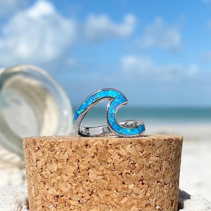 Silver Blue Opal Wave Ring - Velvet Haven