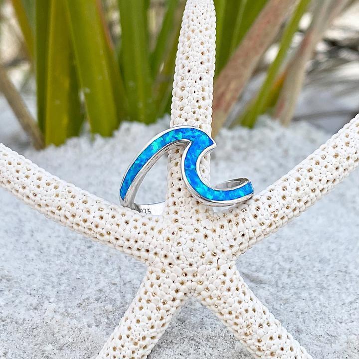 Silver Blue Opal Wave Ring - Velvet Haven