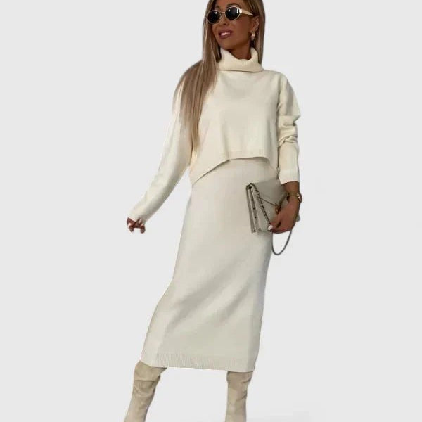 Chrystahl | Elegant Dress & Turtle Neck Sweater Set - Velvet Haven