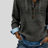 Velmora | Textured Knit Button-Collar Top