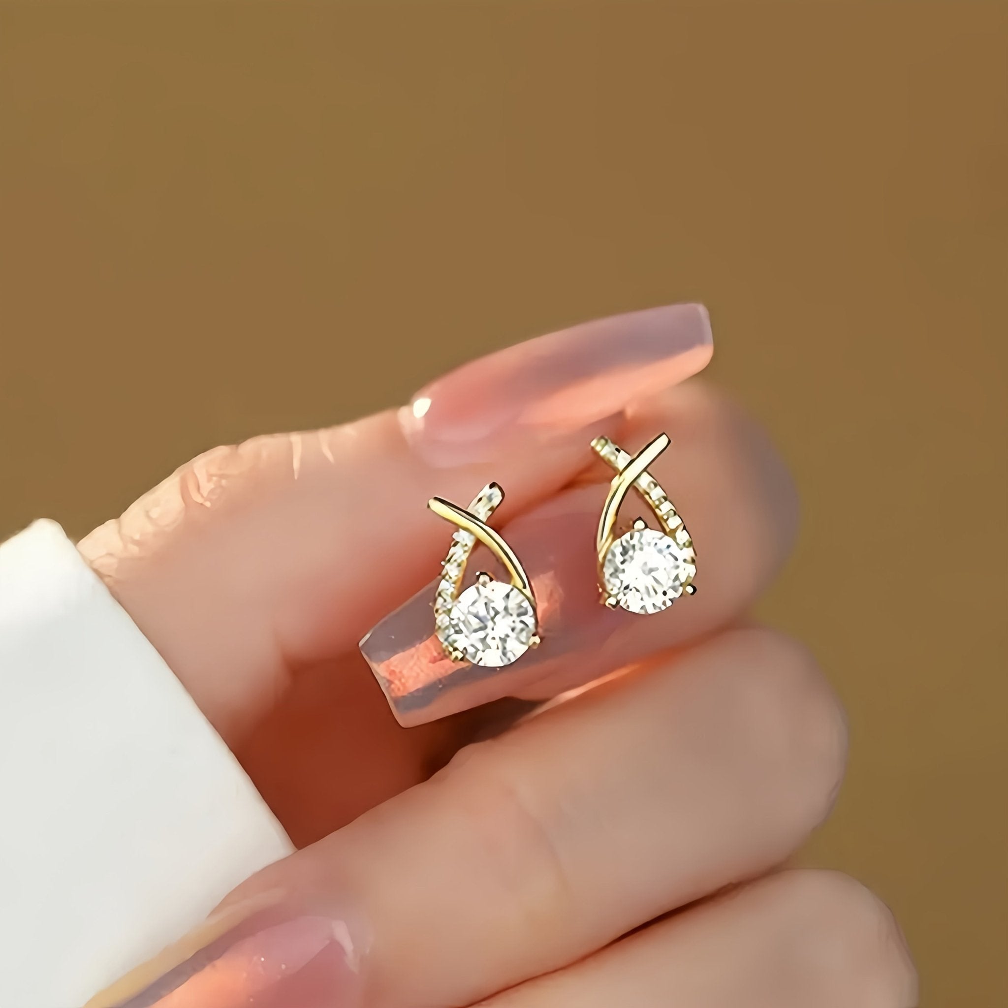 Golden Cross Zirconia Stud Earrings - Velvet Haven