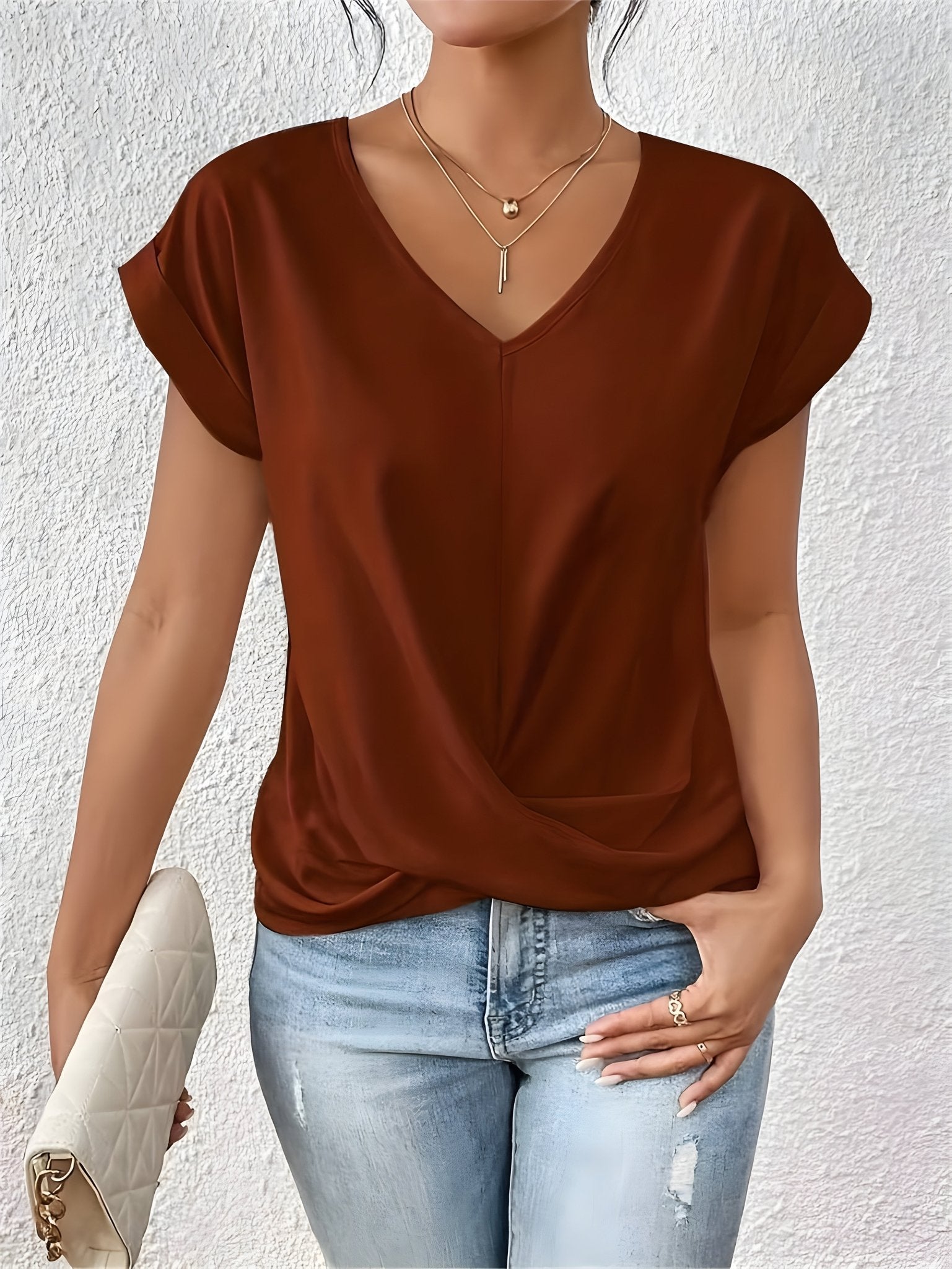 Maia | Twist Front V-Neck Top - Velvet Haven