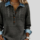 Velmora | Textured Knit Button-Collar Top