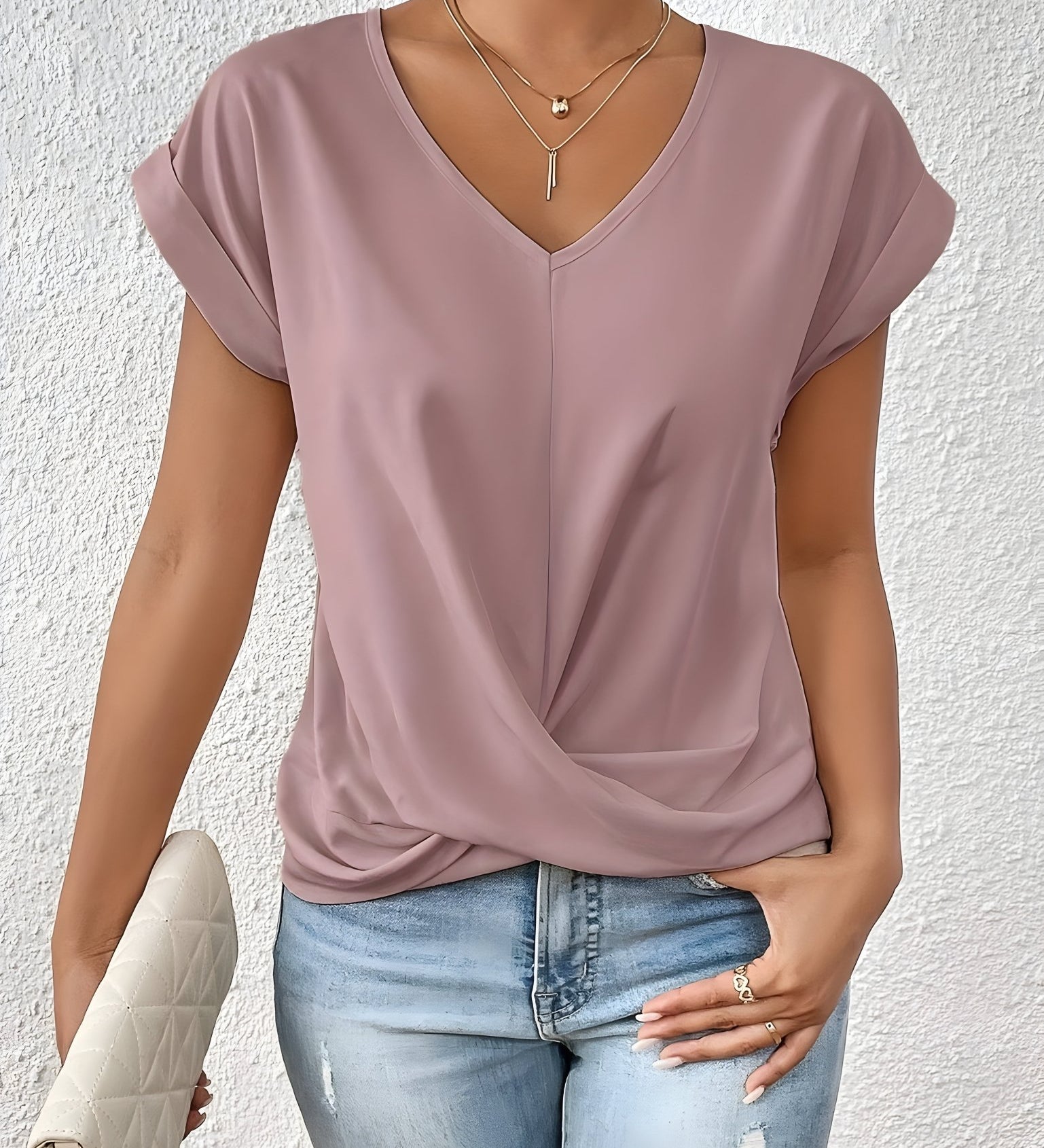 Maia | Twist Front V-Neck Top - Velvet Haven