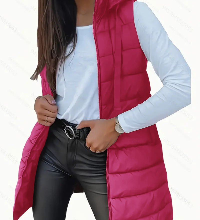 Rain | Casual Sleeveless Hood Long Puffer Vest