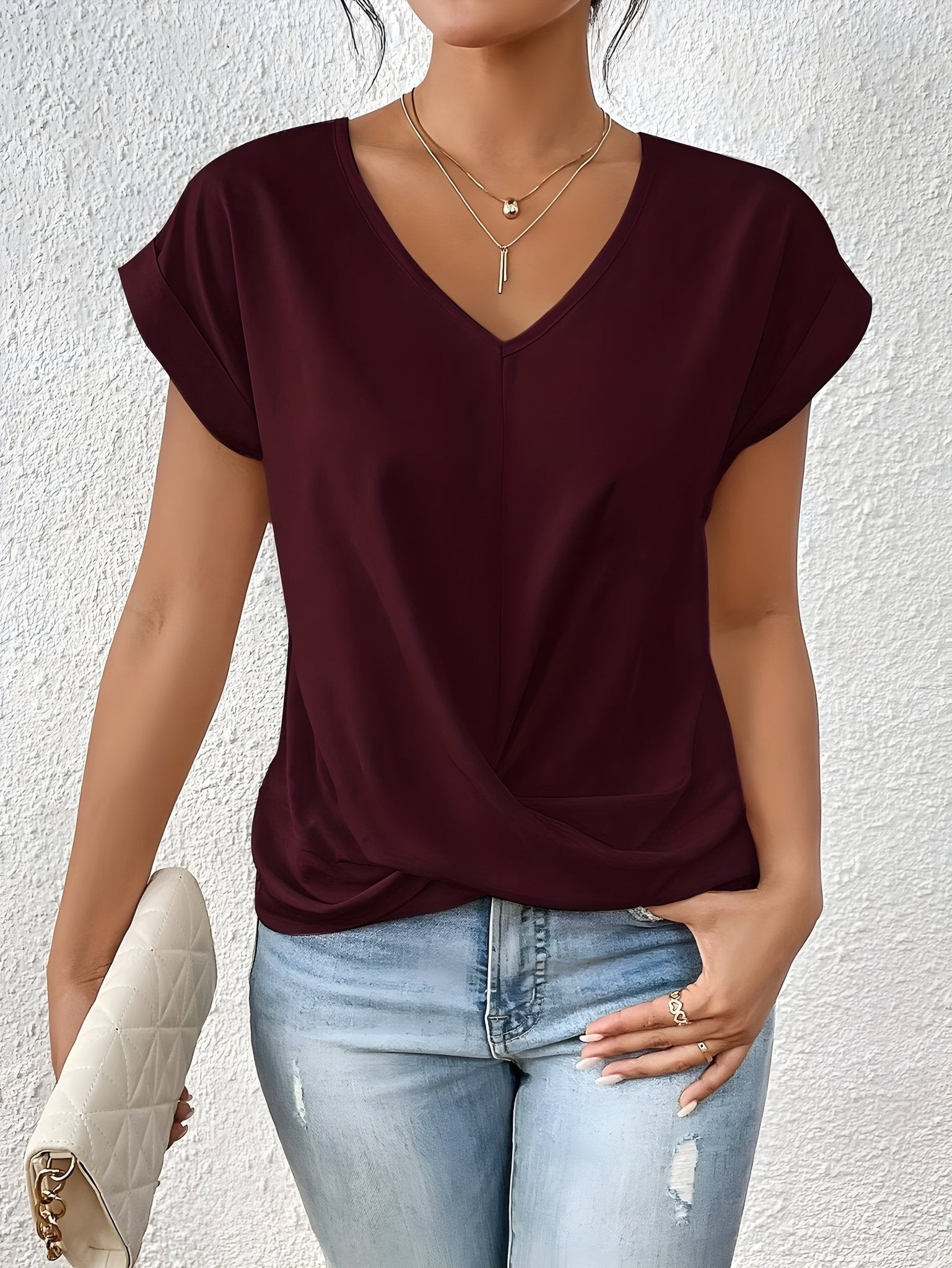 Maia | Twist Front V-Neck Top - Velvet Haven