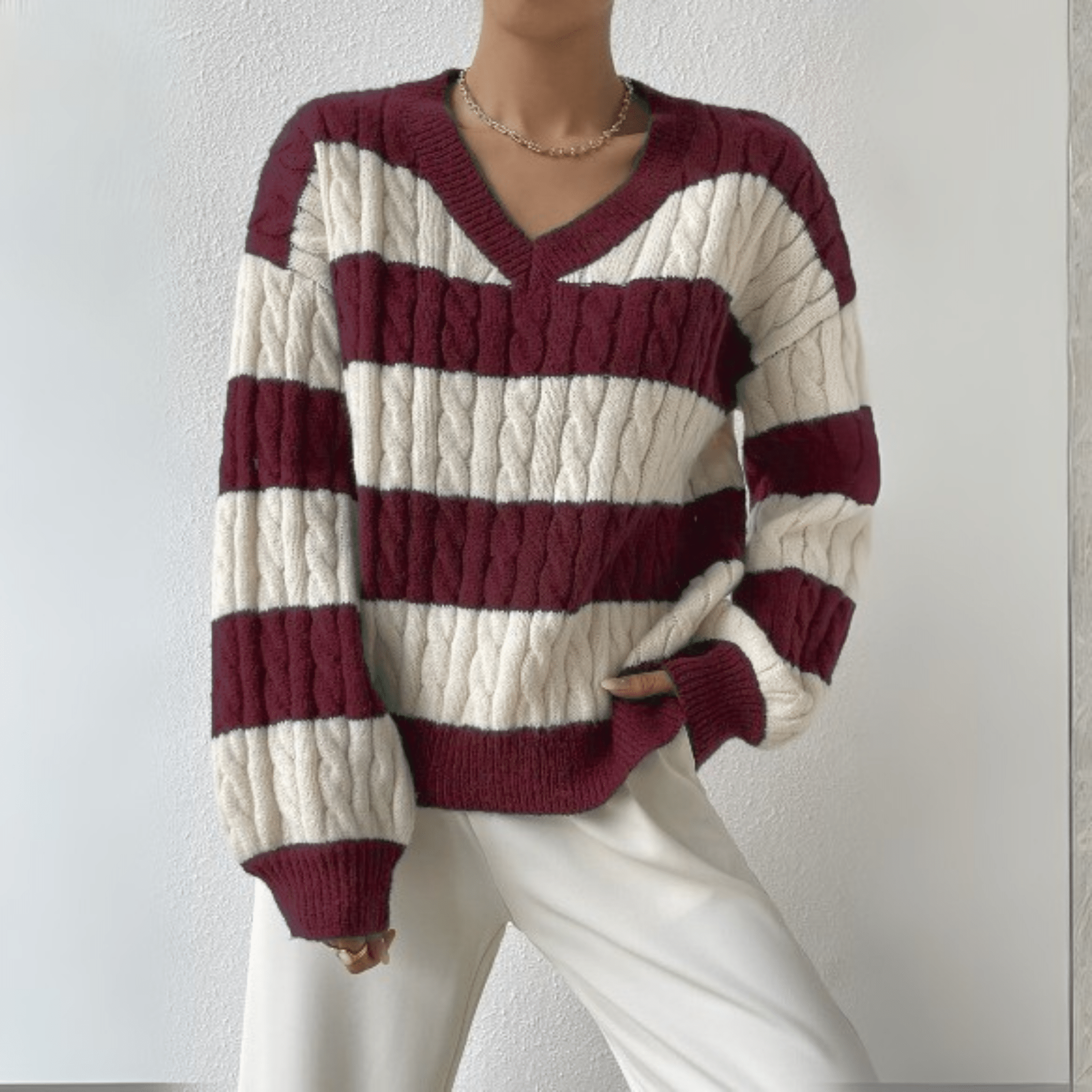 Morta | Comfy V-Neck Jumper - Velvet Haven
