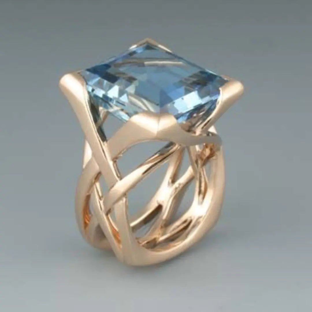 Antique Rose Gold Blue Zirconia Ring - Velvet Haven