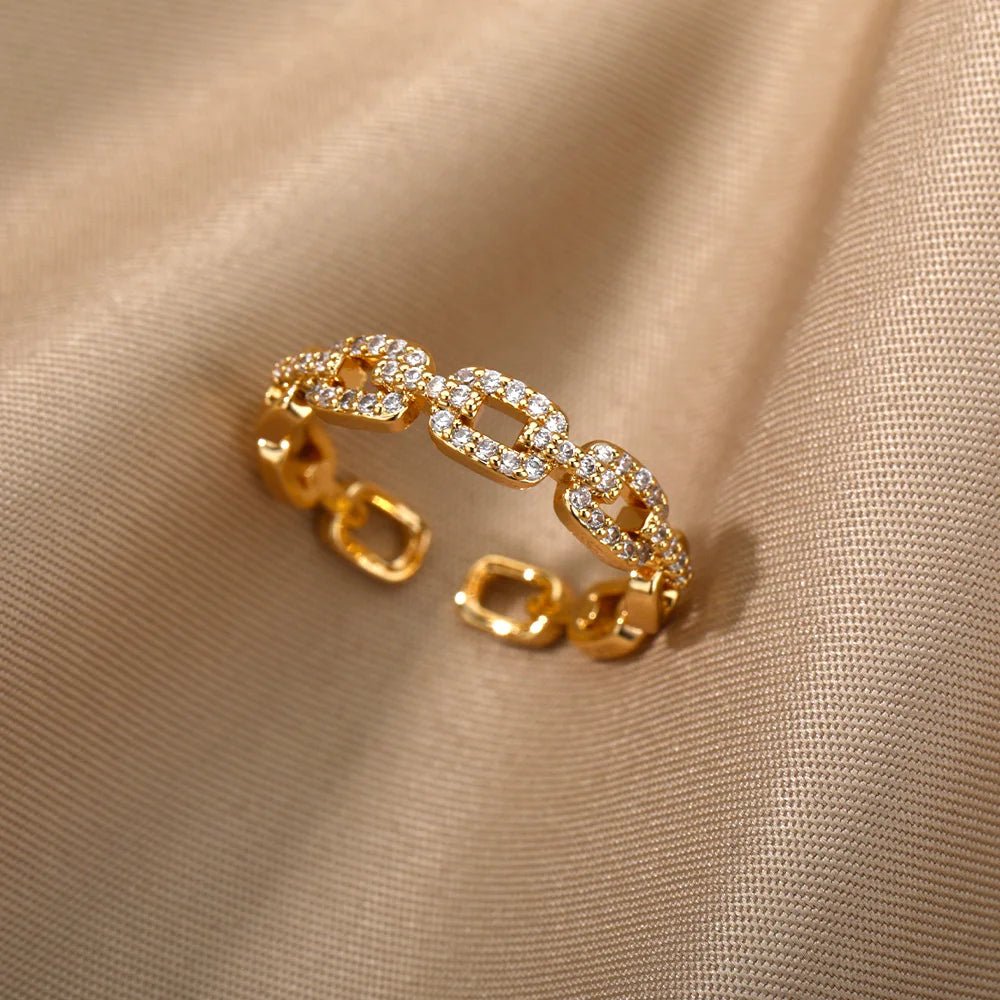 Gold Plated Chain Link Crystal Ring - Velvet Haven