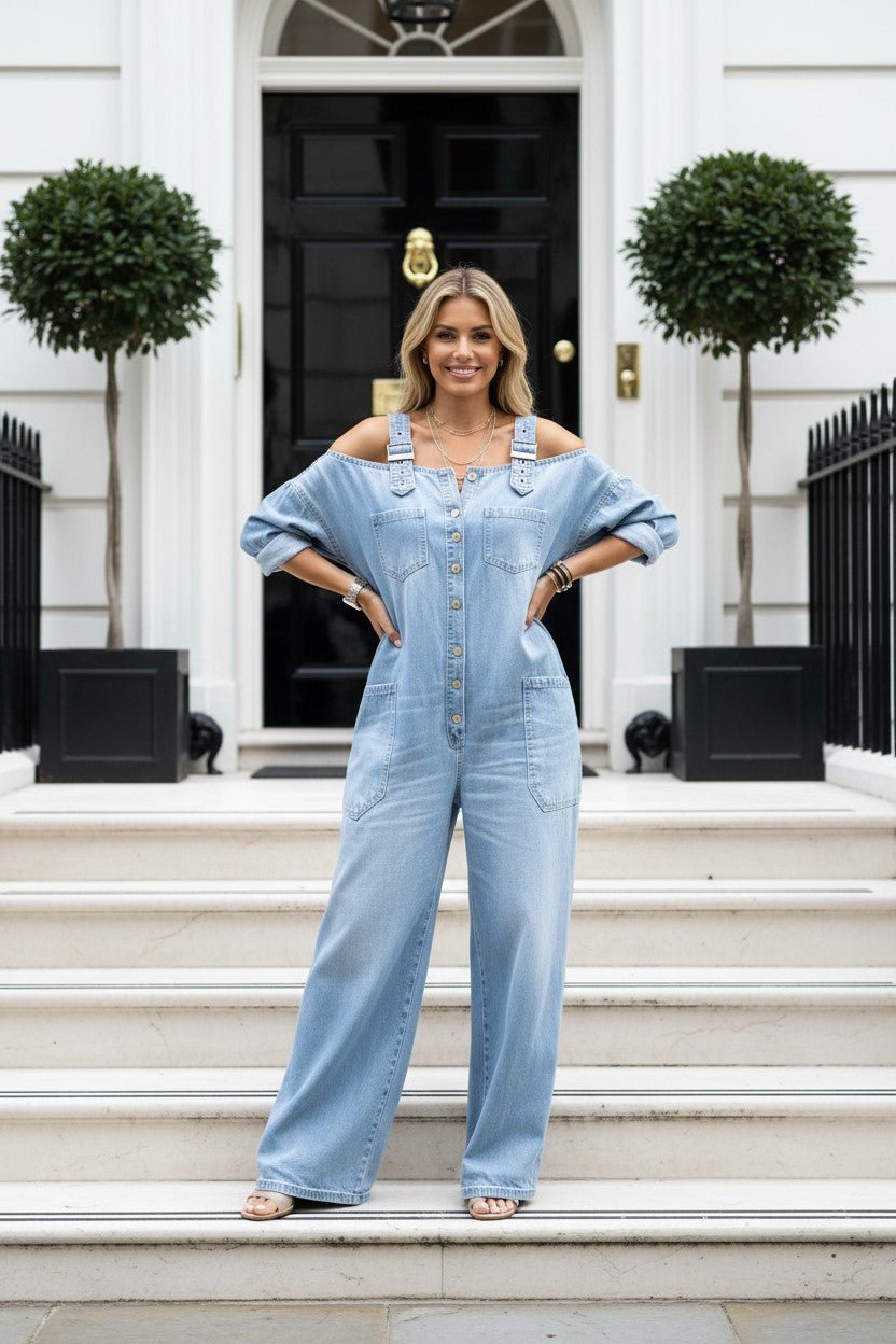 👗👖 Cold-Shoulder Jumpsuit with Wide-Leg Cut and Pockets - Velvet Haven