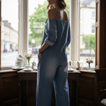 👗👖 Cold-Shoulder Jumpsuit with Wide-Leg Cut and Pockets - Velvet Haven
