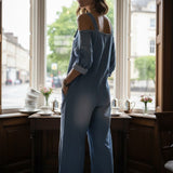 👗👖 Cold-Shoulder Jumpsuit with Wide-Leg Cut and Pockets - Velvet Haven