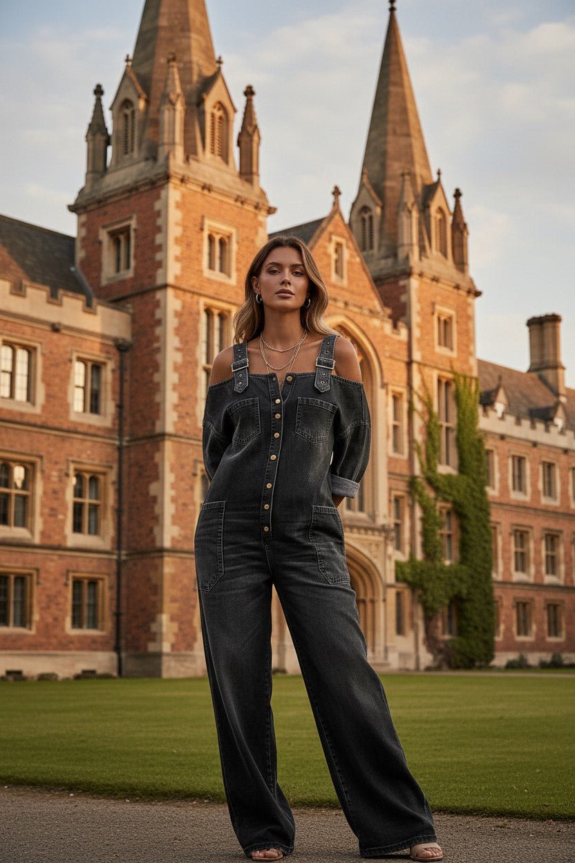 👗👖 Cold-Shoulder Jumpsuit with Wide-Leg Cut and Pockets - Velvet Haven