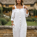 👗👖 Cold-Shoulder Jumpsuit with Wide-Leg Cut and Pockets - Velvet Haven