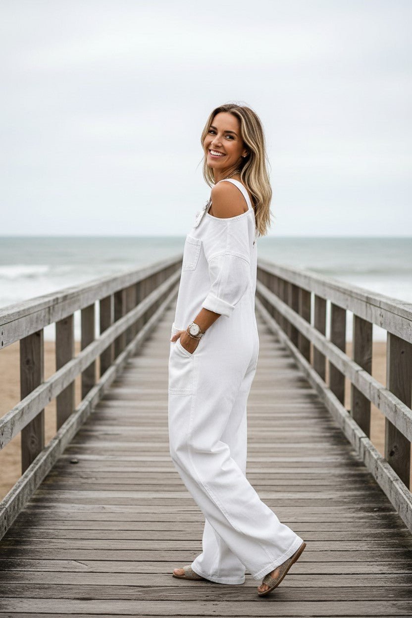 👗👖 Cold-Shoulder Jumpsuit with Wide-Leg Cut and Pockets - Velvet Haven