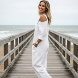 👗👖 Cold-Shoulder Jumpsuit with Wide-Leg Cut and Pockets - Velvet Haven