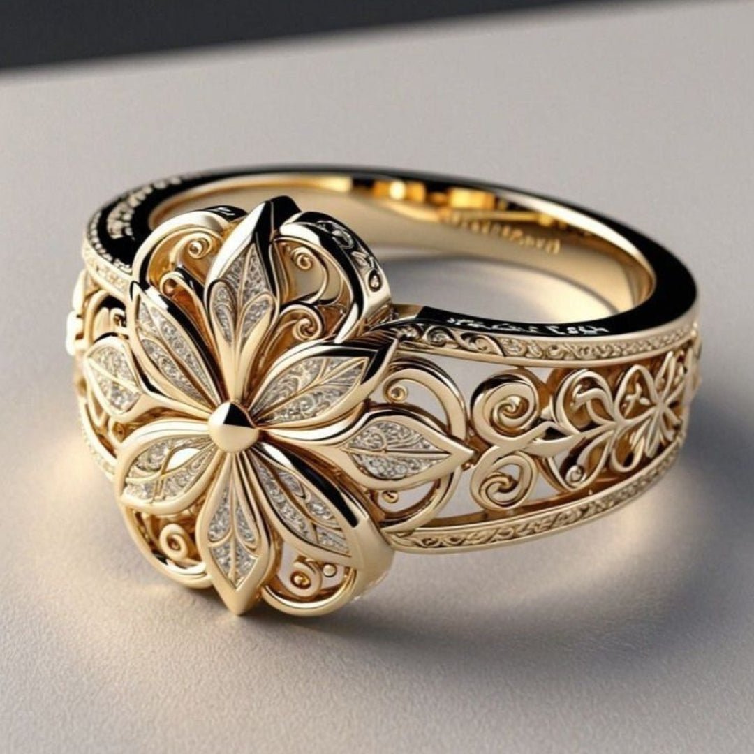 Exotic Floral Zirconia Gold Ring - Velvet Haven