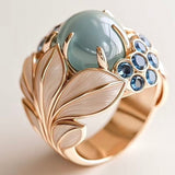 Greenish Stone Gold Leaf Ring