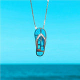 Silver Blue Opal Flip Flop Pendant Necklace