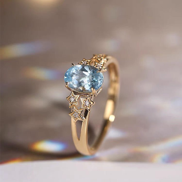 Exclusive Gold Ring with Blue Crystal - Velvet Haven