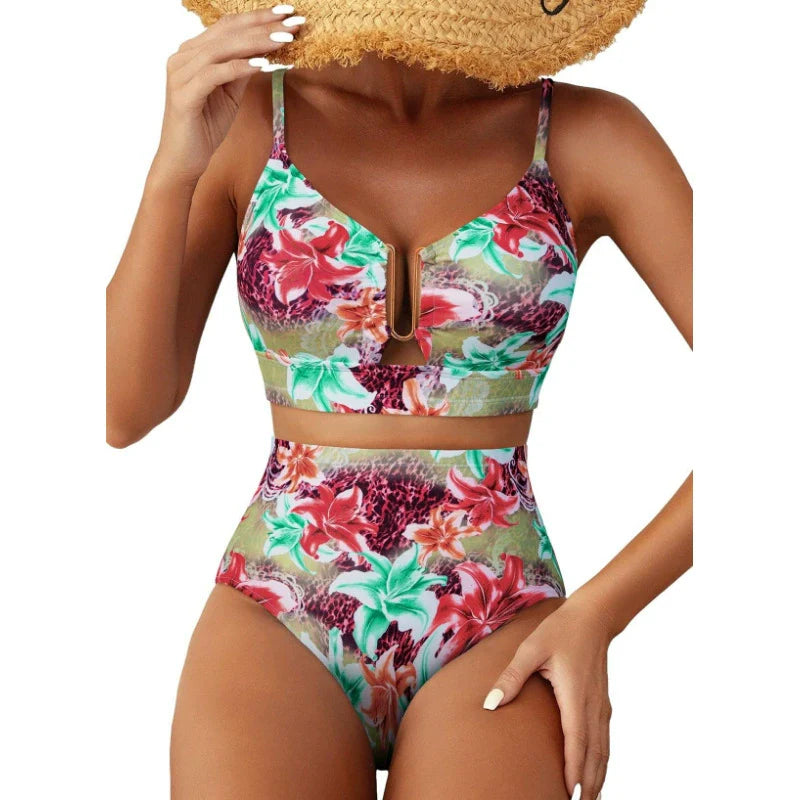 Saar | Sculpting Printed High-Waisted Bikini Set