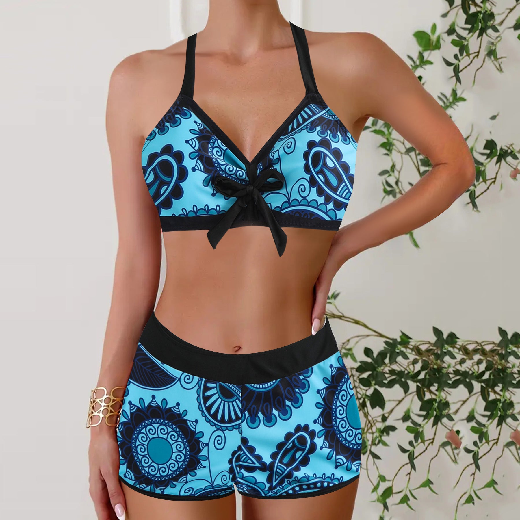 Linda | Floral Print Bikini Set with Boy Shorts