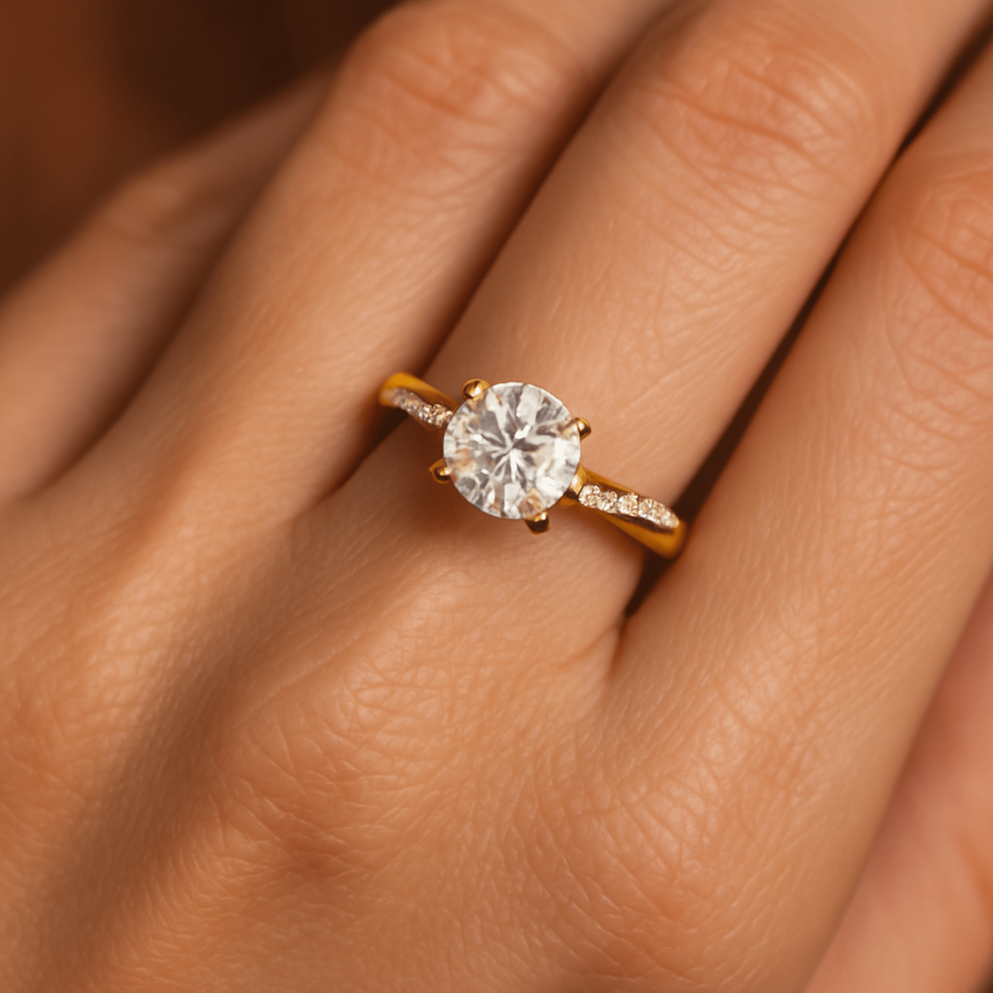 Gold Plated Solitaire Crystal Engagement Ring - Velvet Haven