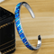Elegant Silver Blue Fire Opal Adjustable Bangle - Velvet Haven