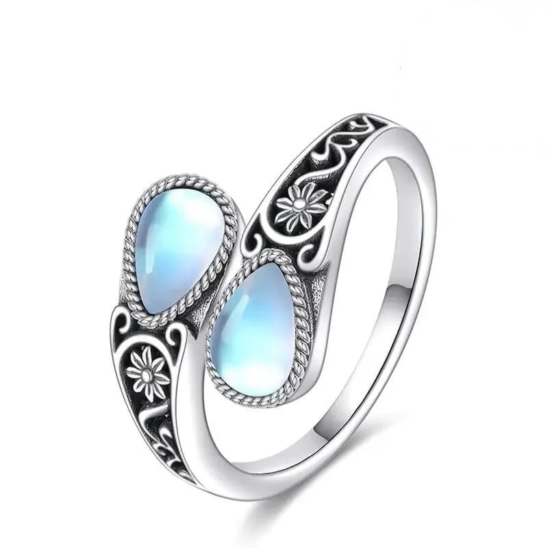 Elegant Moonstone Flower Ring - Velvet Haven