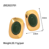 Vintage 18K Gold Plated Green Opal Oval Earrings