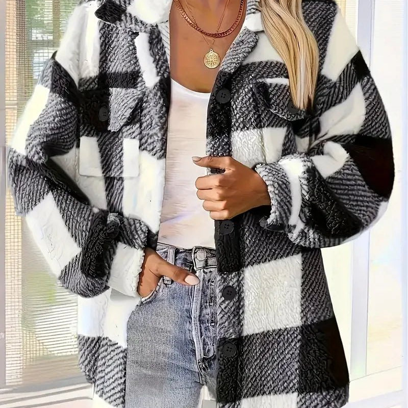 Martine | Stylish Plaid Fleece Jacket - Velvet Haven