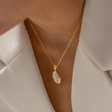 Gold Plated Oval Cat Eye Opal Necklace