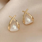 Vintage Cross Triangle Pearl Dropping Earrings