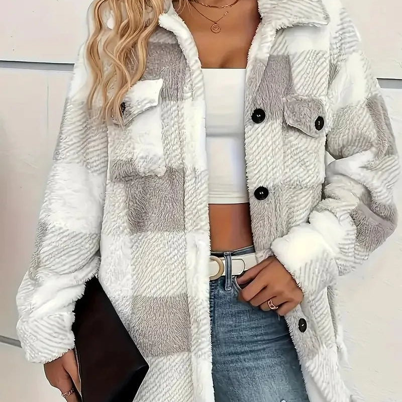 Martine | Stylish Plaid Fleece Jacket - Velvet Haven
