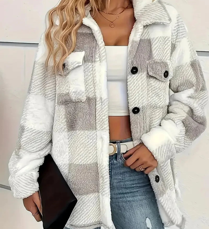 Martine | Stylish Plaid Fleece Jacket