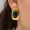 Vintage 18K Gold Plated Green Opal Oval Earrings - Velvet Haven
