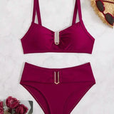 Anne | High-Waisted Bikini Set with Gold U-Detail
