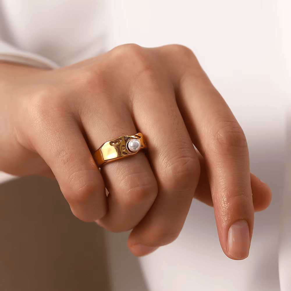 Elegant Natural Gold Pearl Ring - Velvet Haven