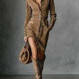 Chloe | Suede Long Sleeve Midi Dress
