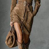 Chloe | Suede Long Sleeve Midi Dress