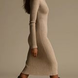 Ruby | Beige Ribbed Knit Midi Dress