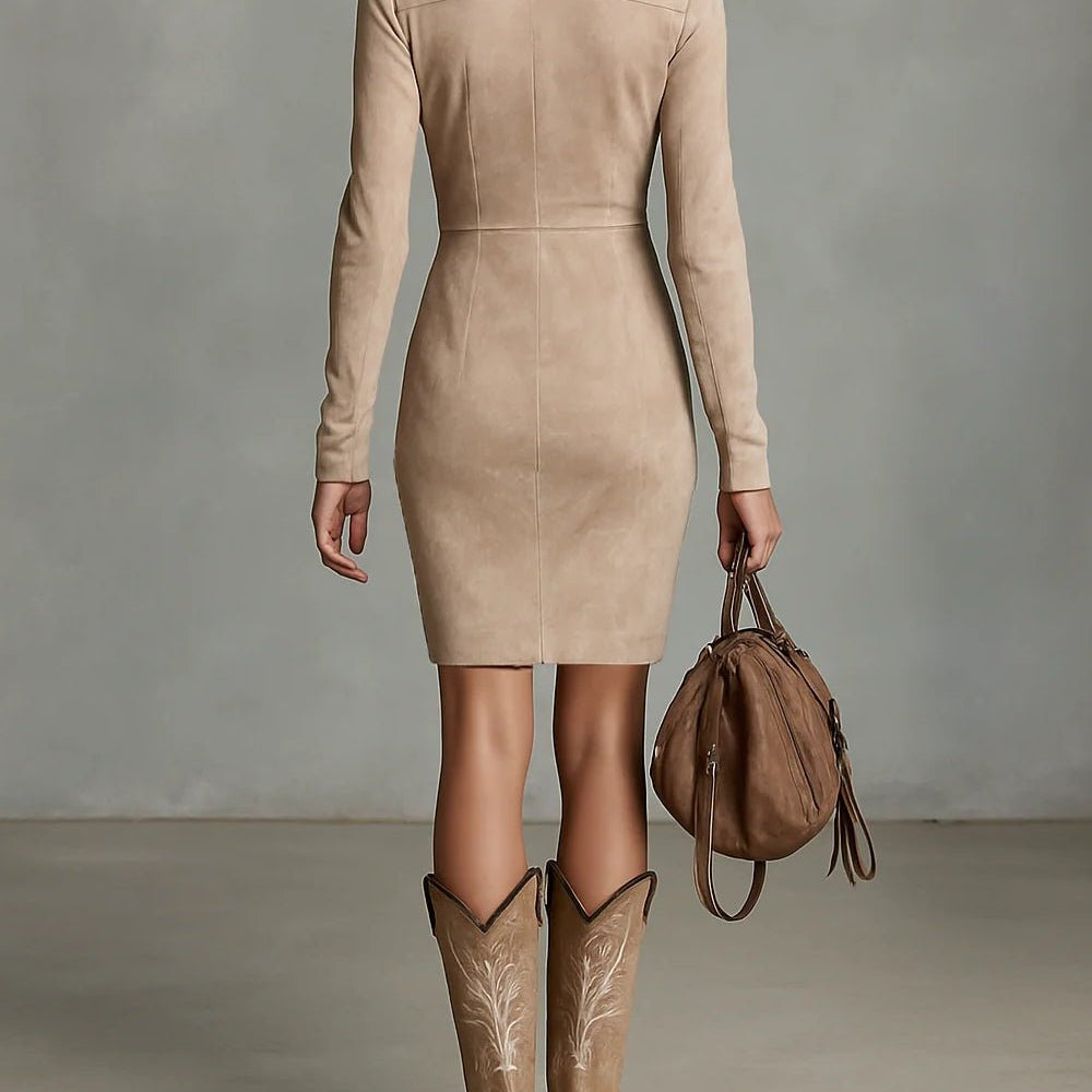 Harper | Slim Suede Midi Dress - Velvet Haven