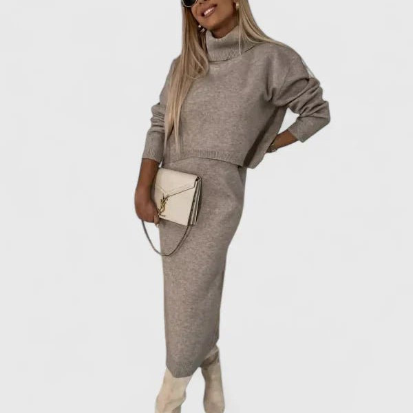 Chrystahl | Elegant Dress & Turtle Neck Sweater Set - Velvet Haven